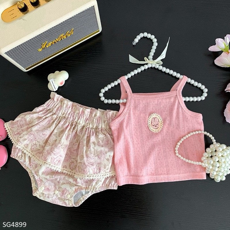 PINK WOOLEN TOP WITH FLORAL SHORT SET