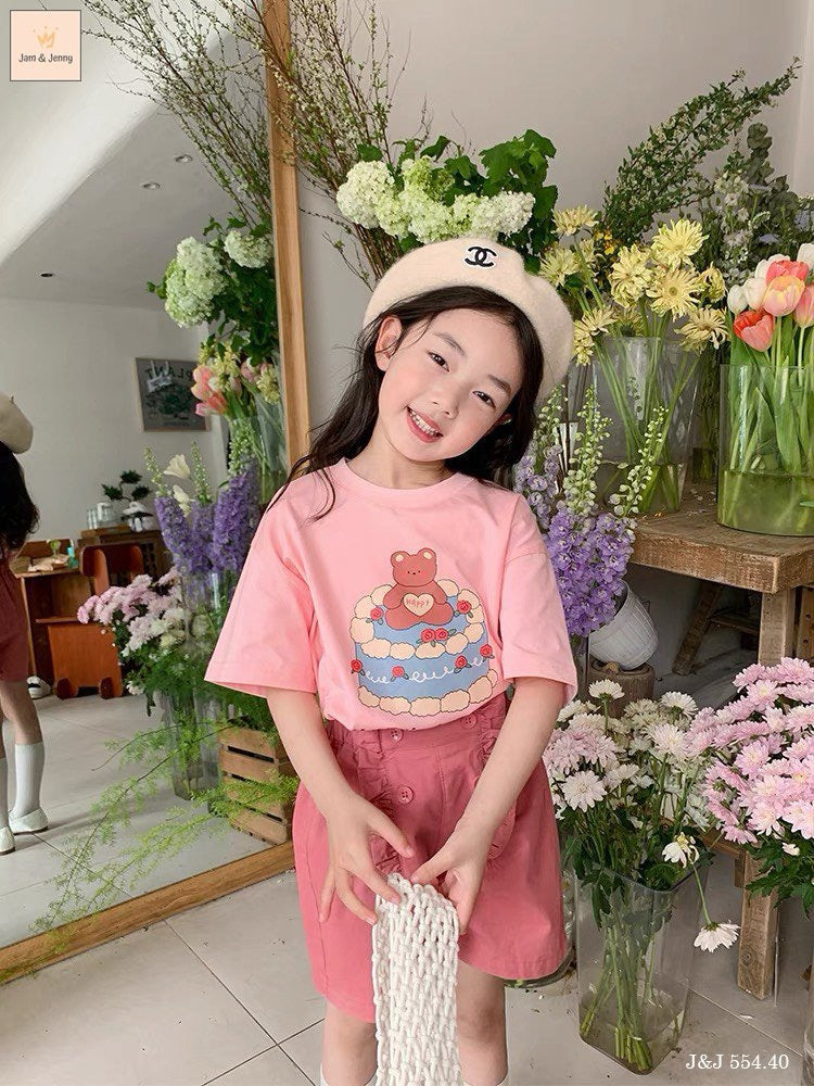 PINK BEAR CAKE TEE AND PINK SHORT SET