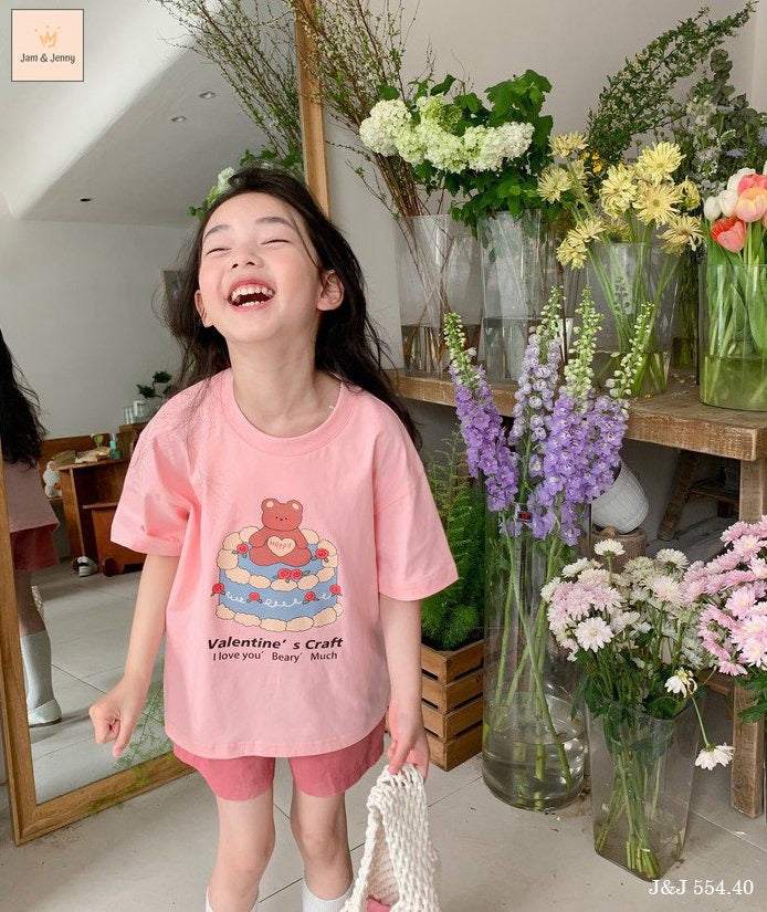 PINK BEAR CAKE TEE AND PINK SHORT SET