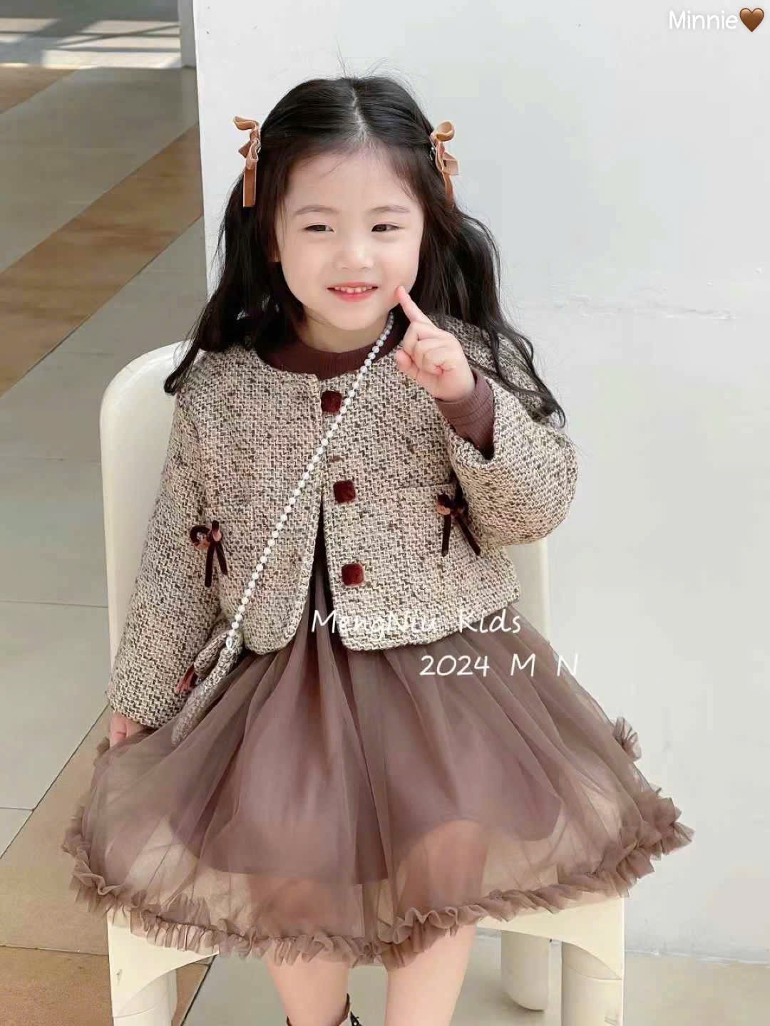 BROWN DRESS WITH TWEET JACKET SET