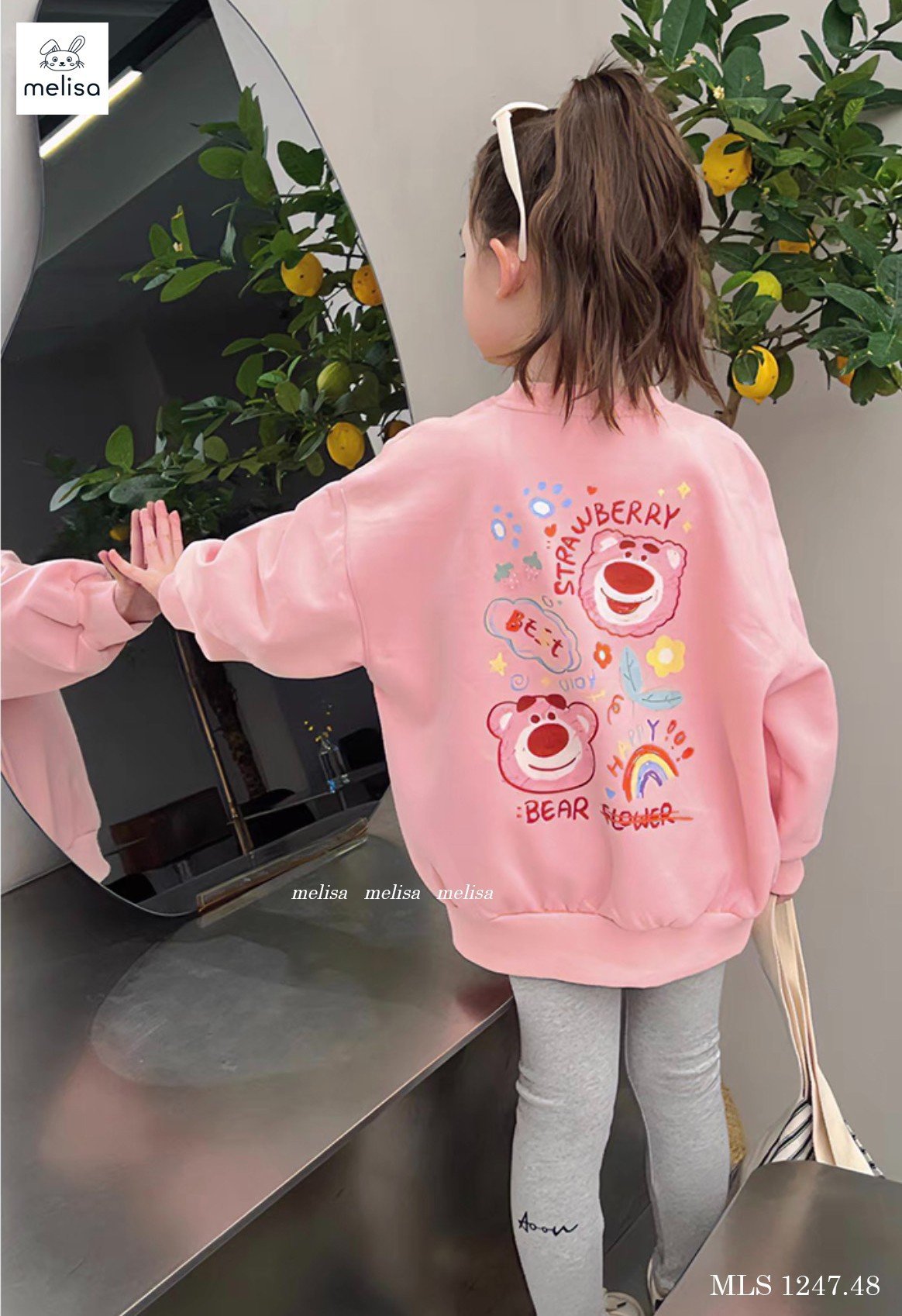 PINK STRAWBERRY BEAR TOP WITH GRAY LEGGING
