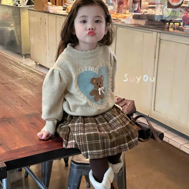 HEART WOOLEN TOP WITH BROWN SKIRT