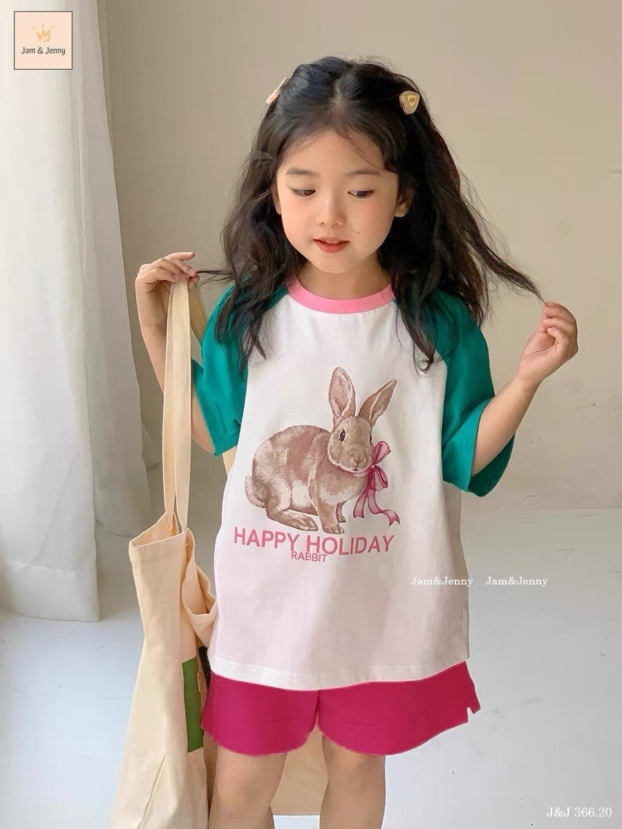 RABBIT TOP WITH DARK PINK SHORT SET