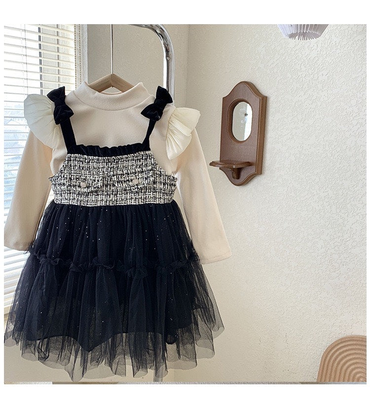 WHITE SWEATER AND BLACK DRESS SET