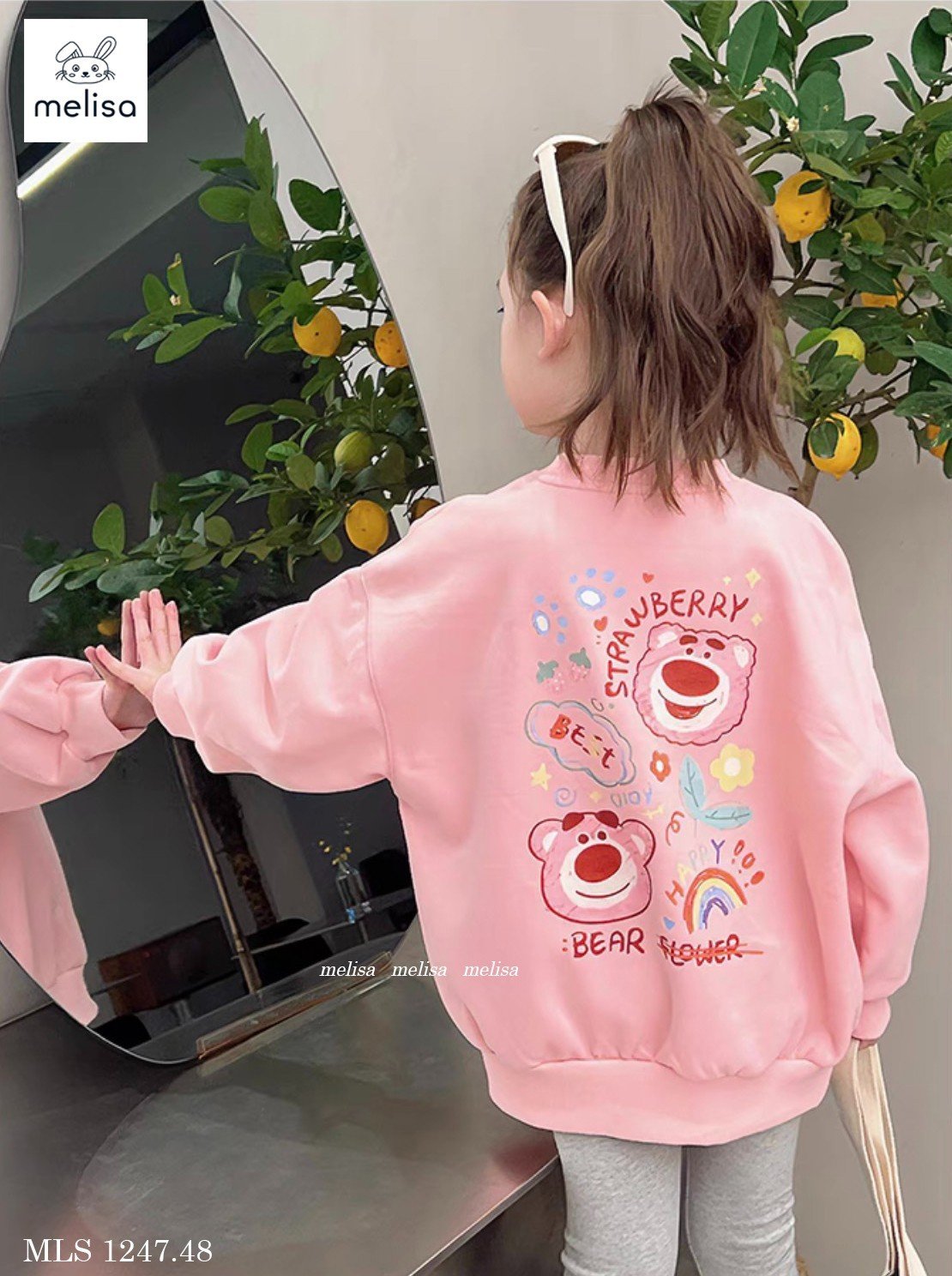 PINK STRAWBERRY BEAR TOP WITH GRAY LEGGING