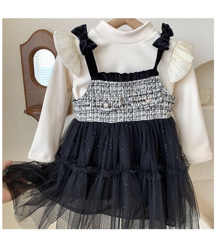 WHITE SWEATER AND BLACK DRESS SET