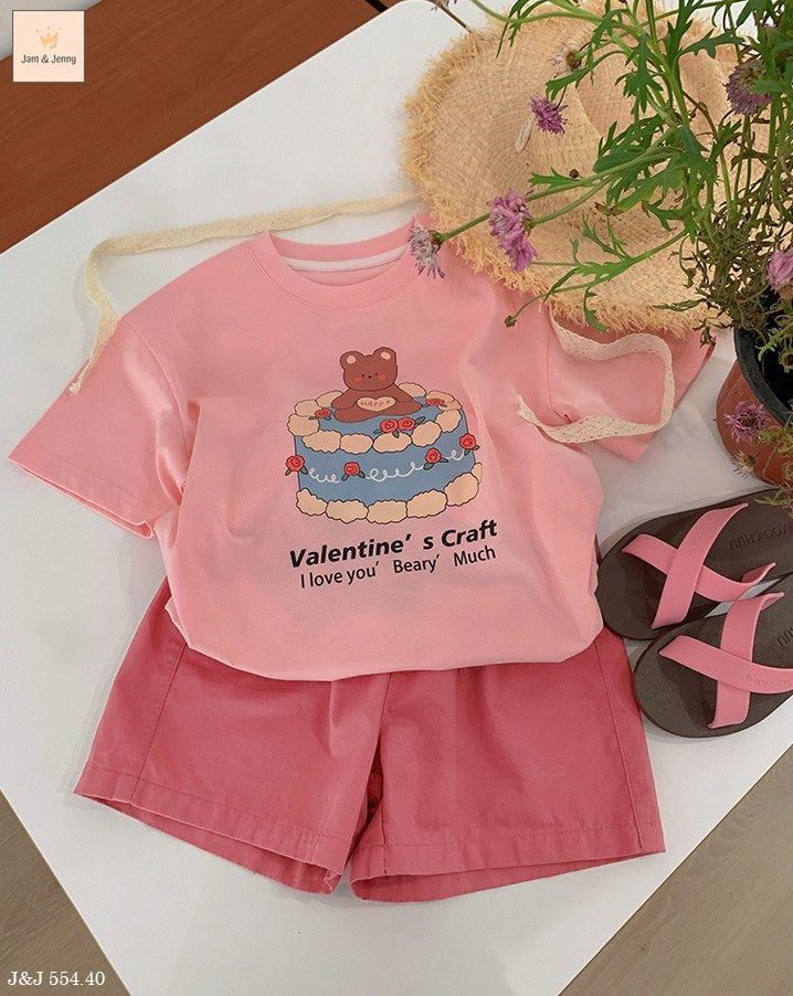 PINK BEAR CAKE TEE AND PINK SHORT SET