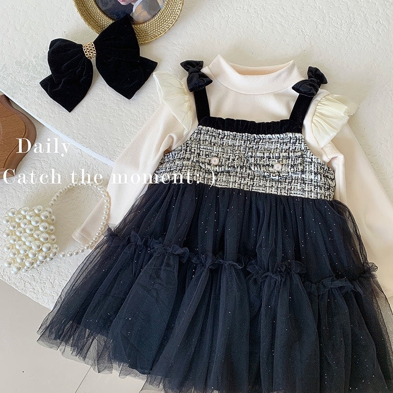 WHITE SWEATER AND BLACK DRESS SET