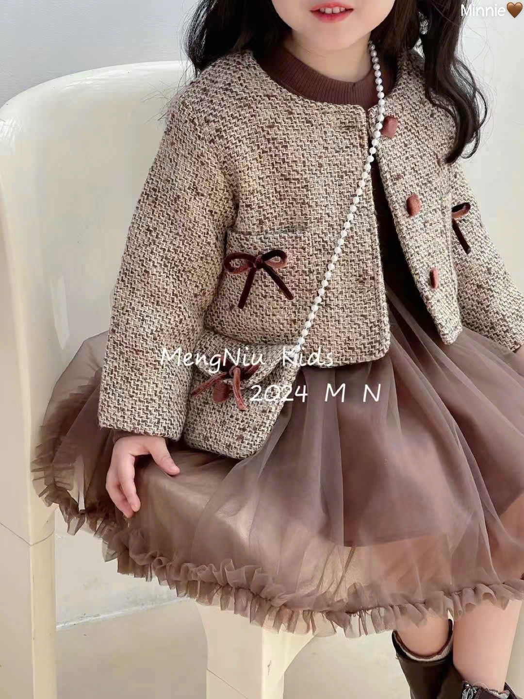BROWN DRESS WITH TWEET JACKET SET