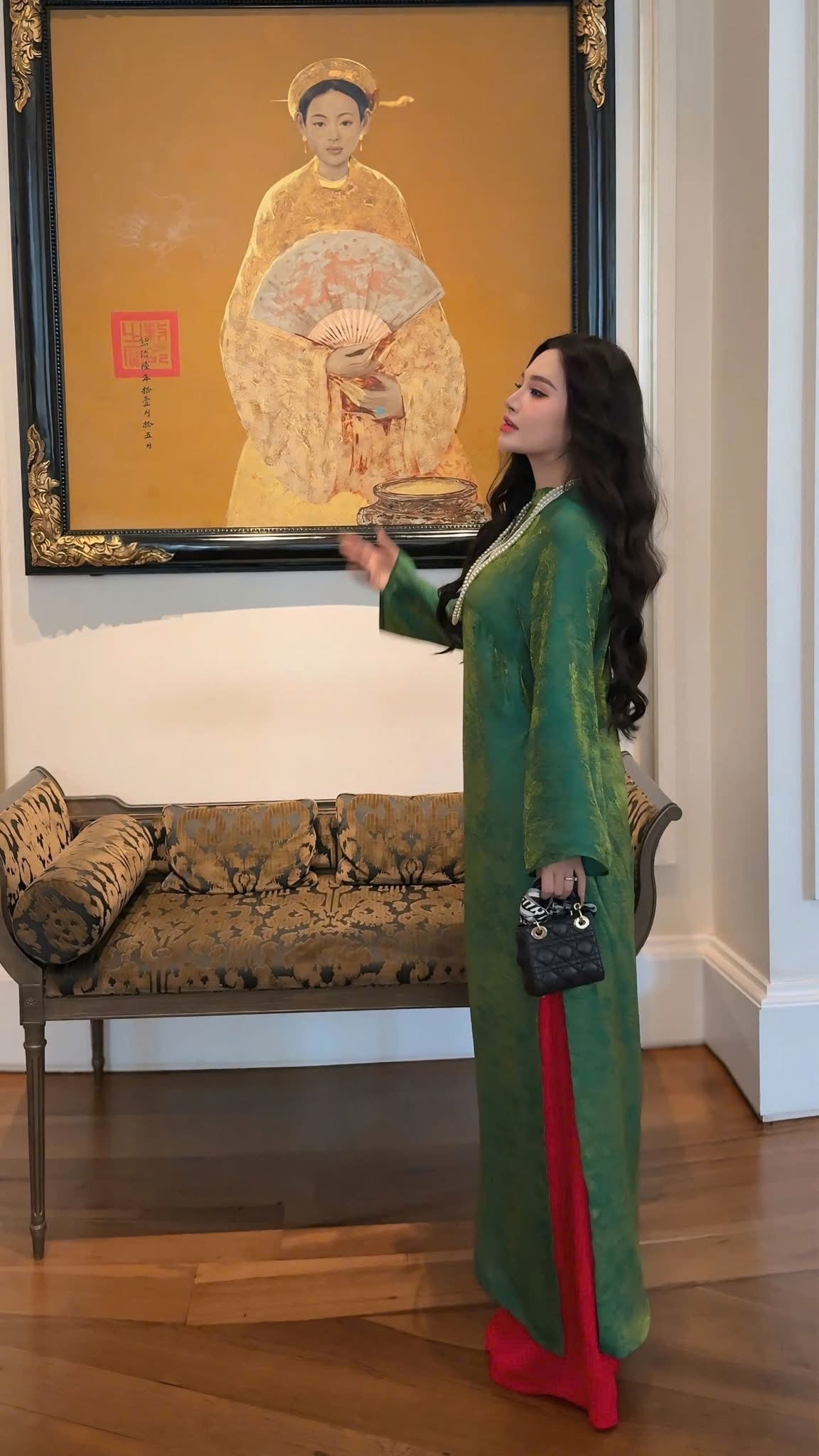 Kim - Green Silk Áo Dài - Traditional Vietnamese Dress for Women | Wedding Guest Gown