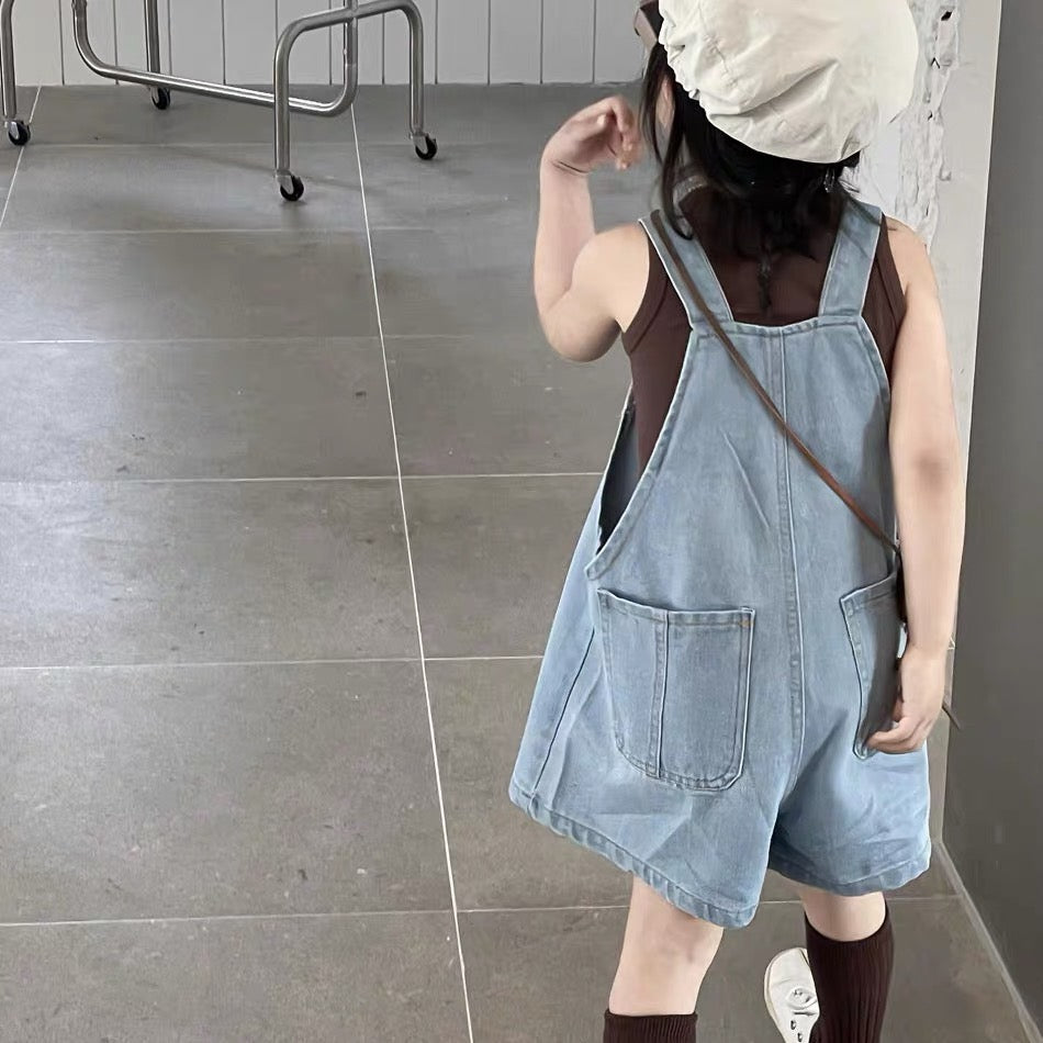 BROWN TANKTOP WITH JEAN OVERALL SET