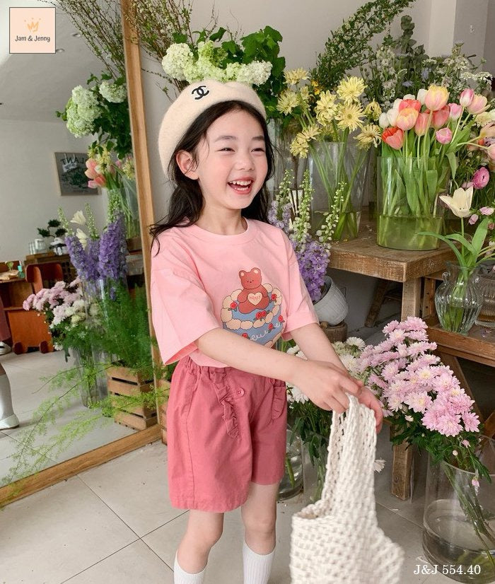 PINK BEAR CAKE TEE AND PINK SHORT SET