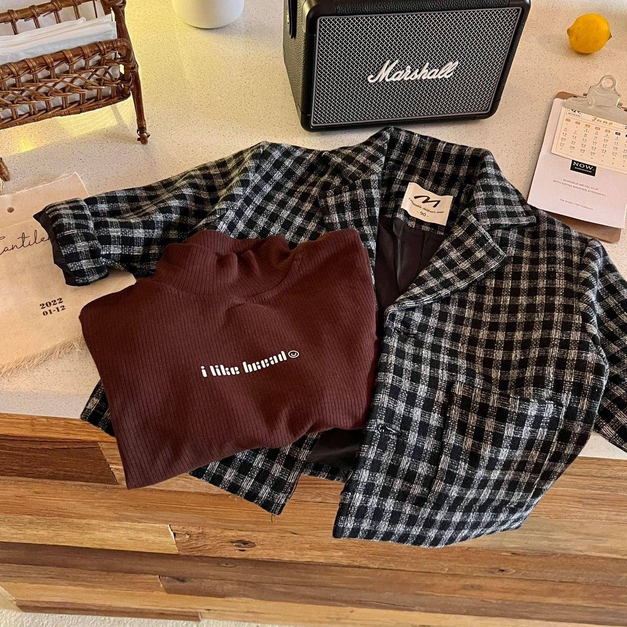 BOY PLAID TWEET COAT