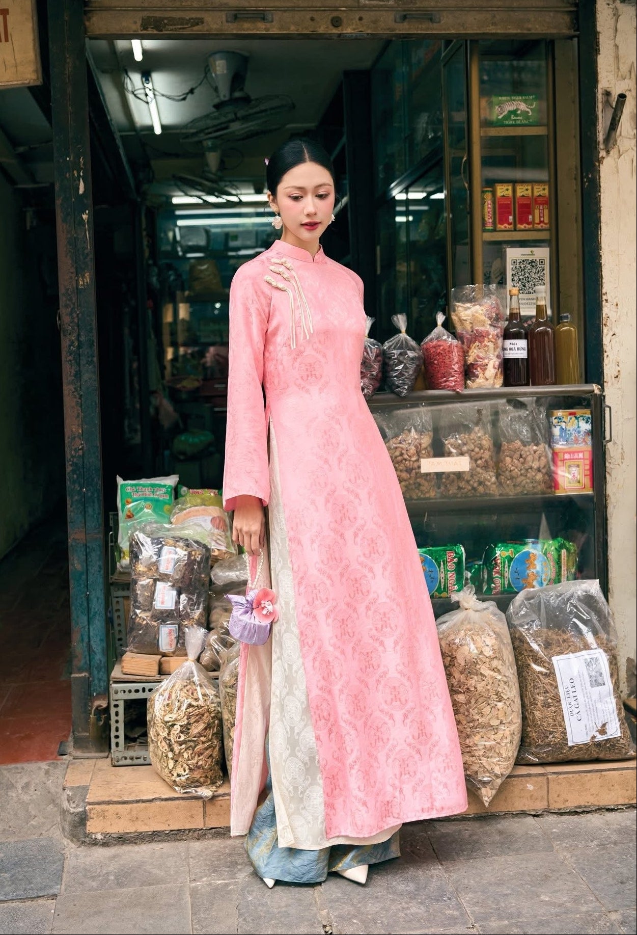 vietnamese traditional dress Pink with pants • Double Layer Ao Dai for Lunar New Year Tet Outfit • Elegant Heritage Wedding Guest Dress XXL wb-group:Knockout Backless Prom Red Tight it comes paired with Size:48 Extra Long