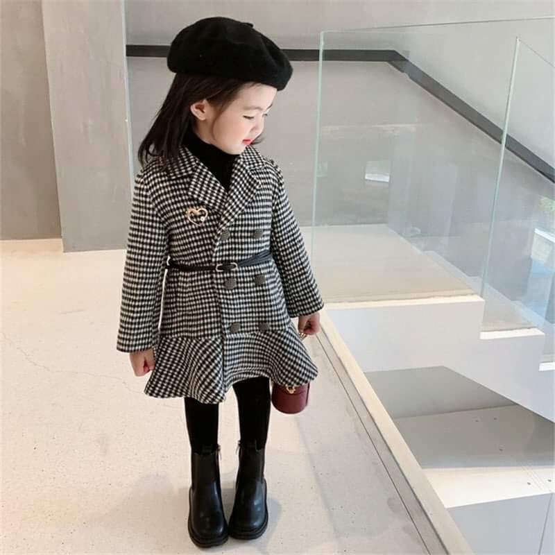 PLAID TWEET COAT WITH BELT