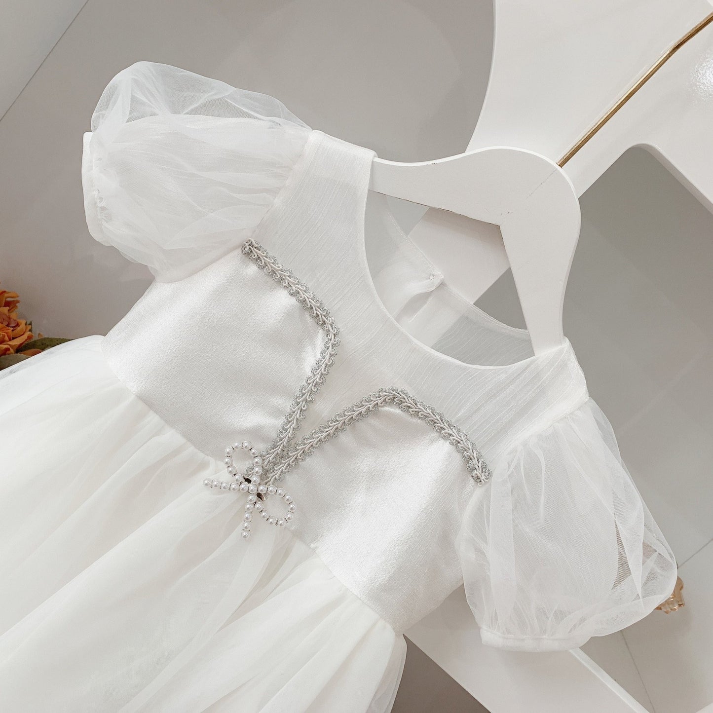 WHITE V NECK PRINCESS DRESS