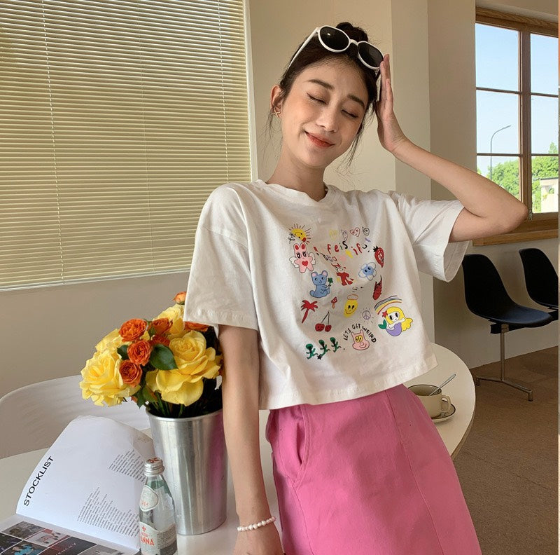 WHITE TEE AND PINK SKIRT SET