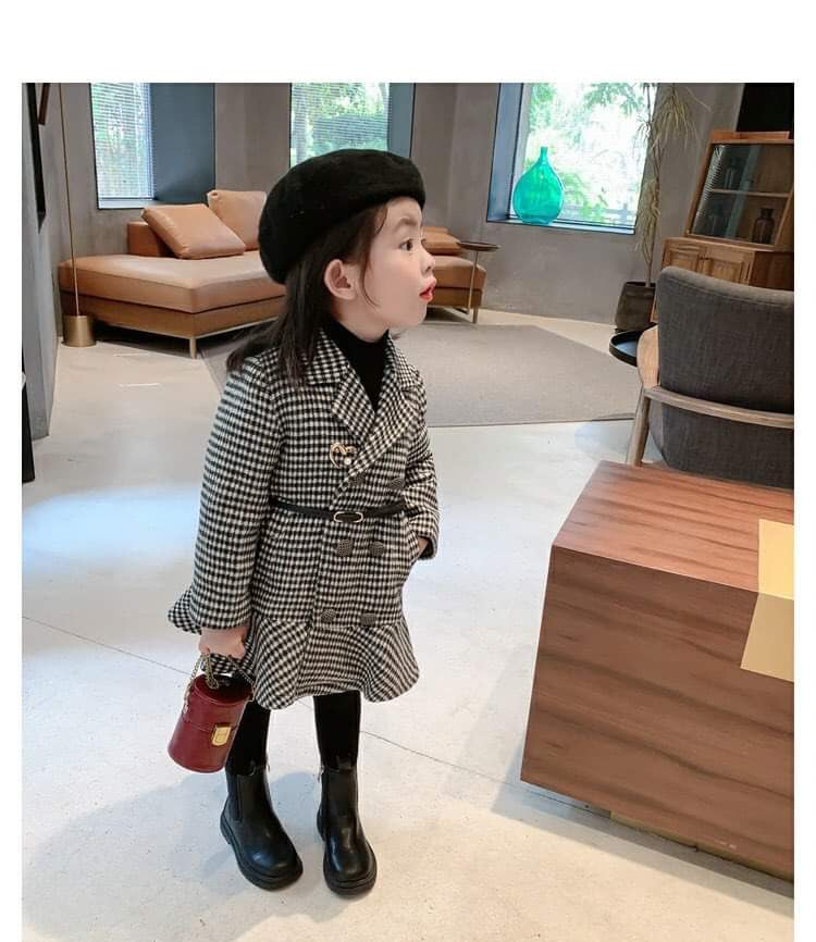 PLAID TWEET COAT WITH BELT