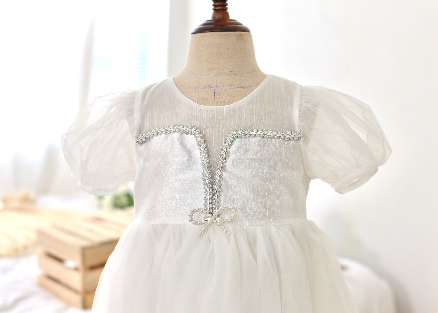 WHITE V NECK PRINCESS DRESS