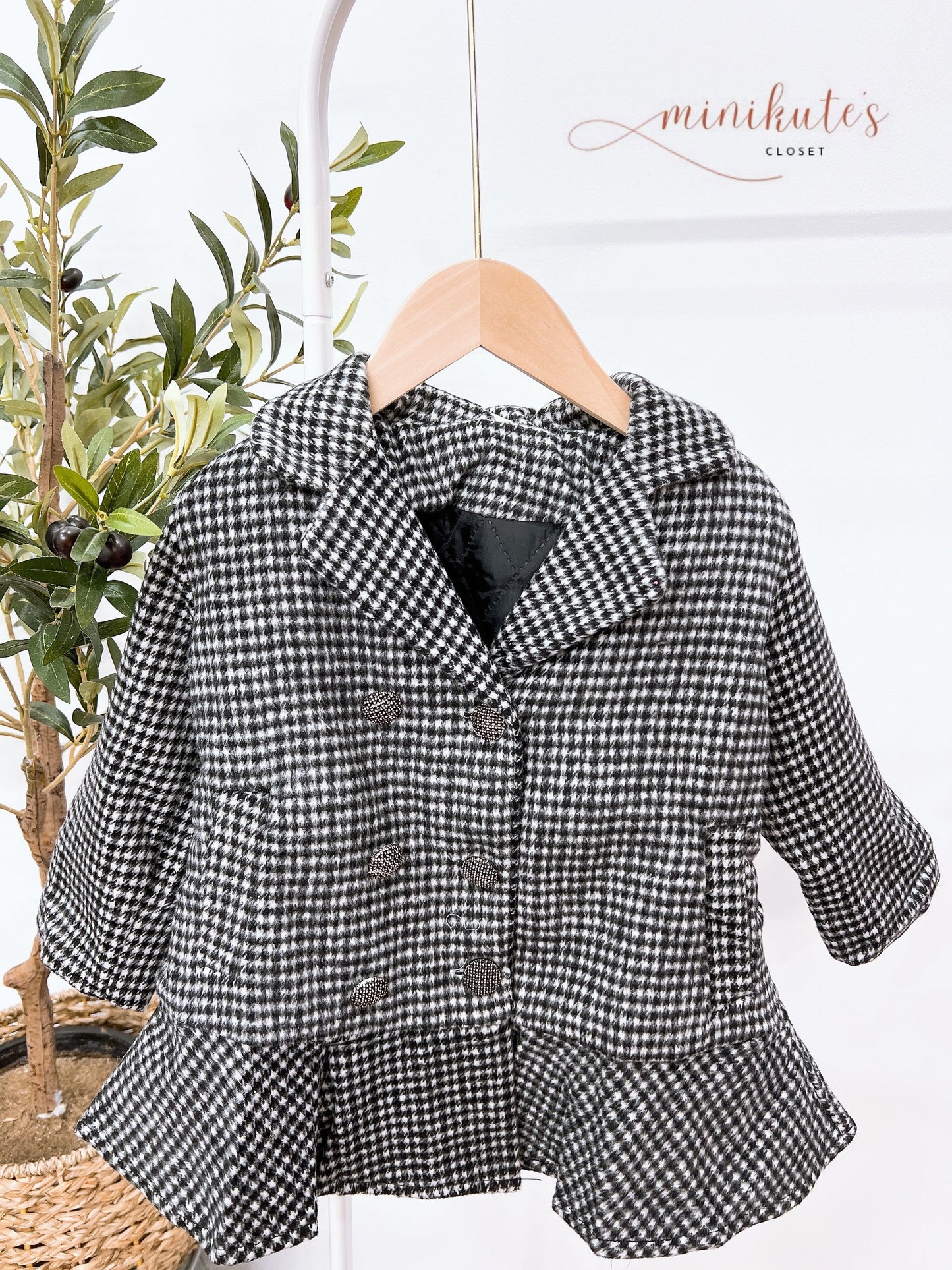 PLAID TWEET COAT WITH BELT