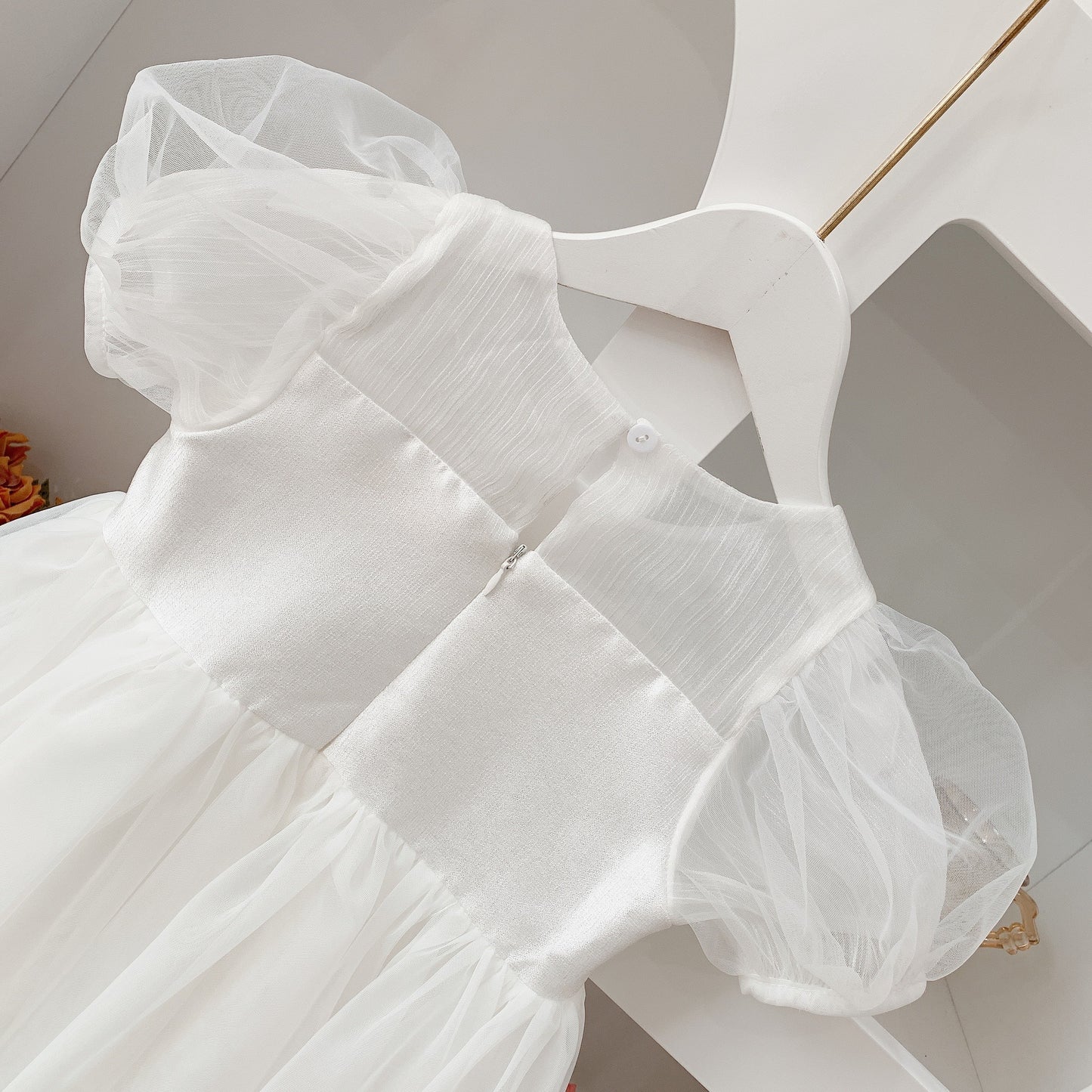 WHITE V NECK PRINCESS DRESS