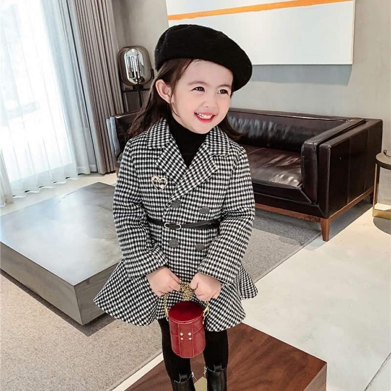 PLAID TWEET COAT WITH BELT
