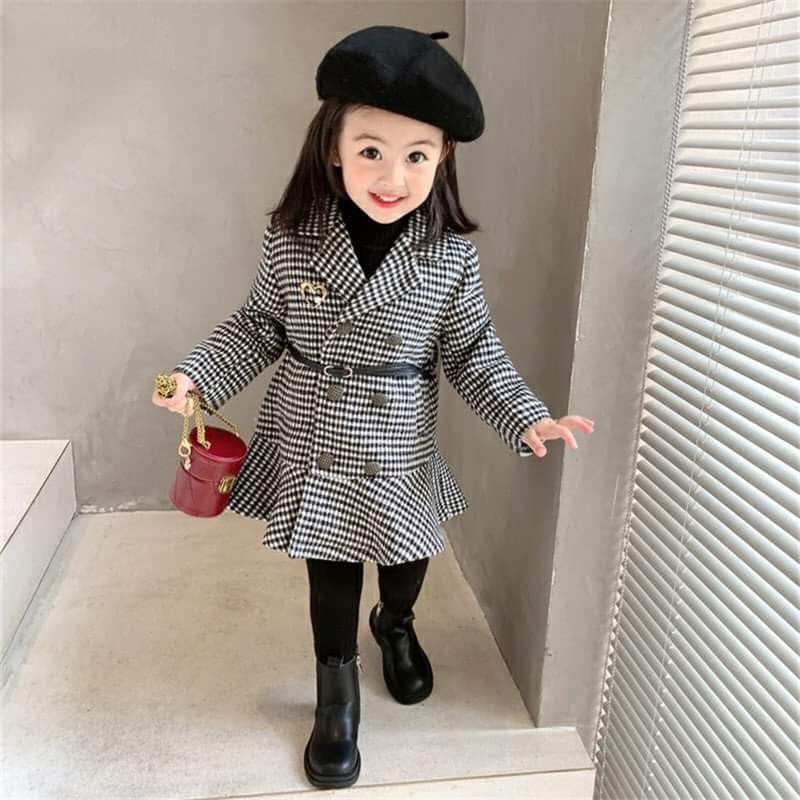 PLAID TWEET COAT WITH BELT