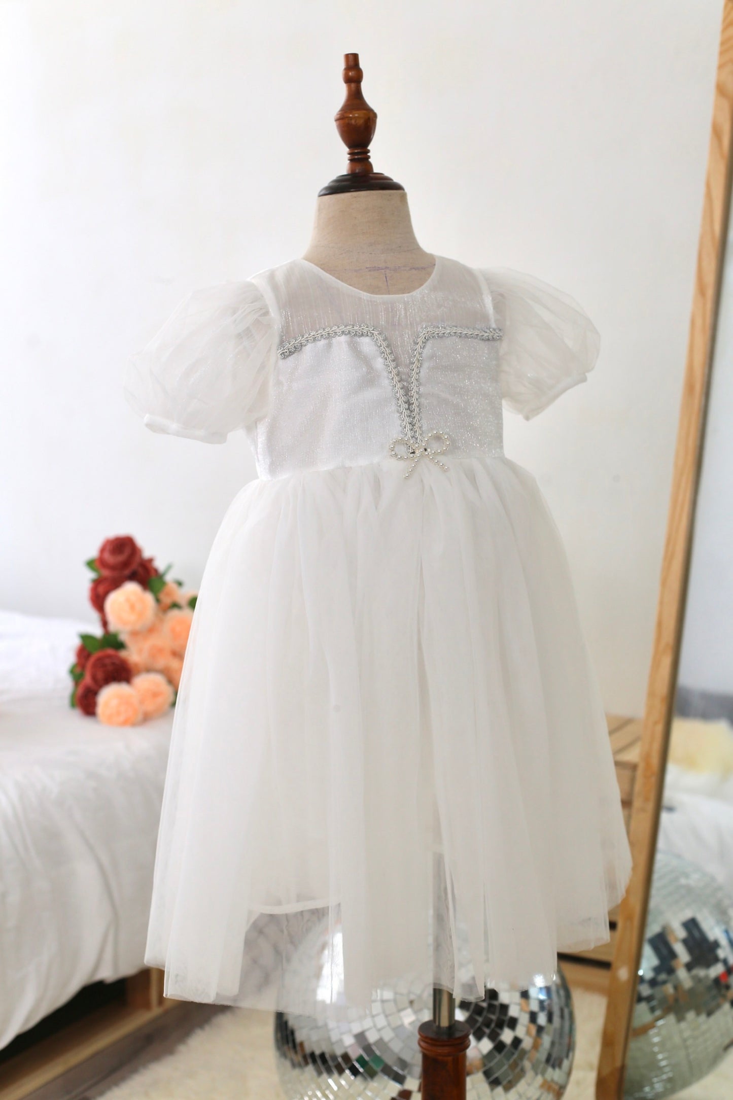 WHITE V NECK PRINCESS DRESS