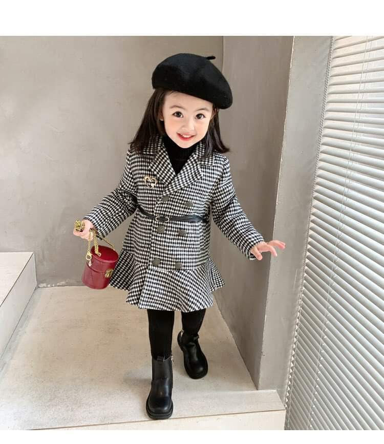 PLAID TWEET COAT WITH BELT