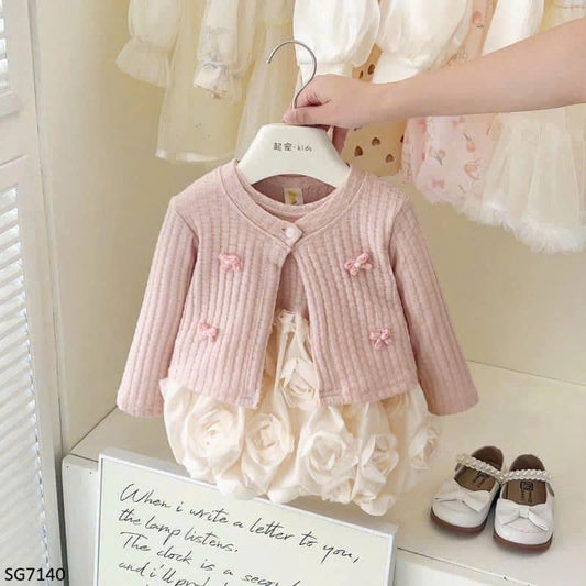 ROSE DRESS WITH PINK CARDIGAN SET