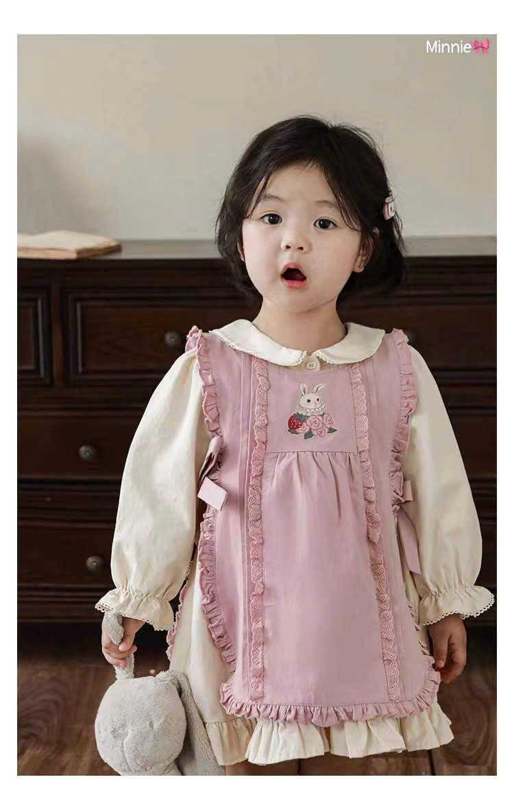 COLLAR DRESS WITH PINK OVERALL SET