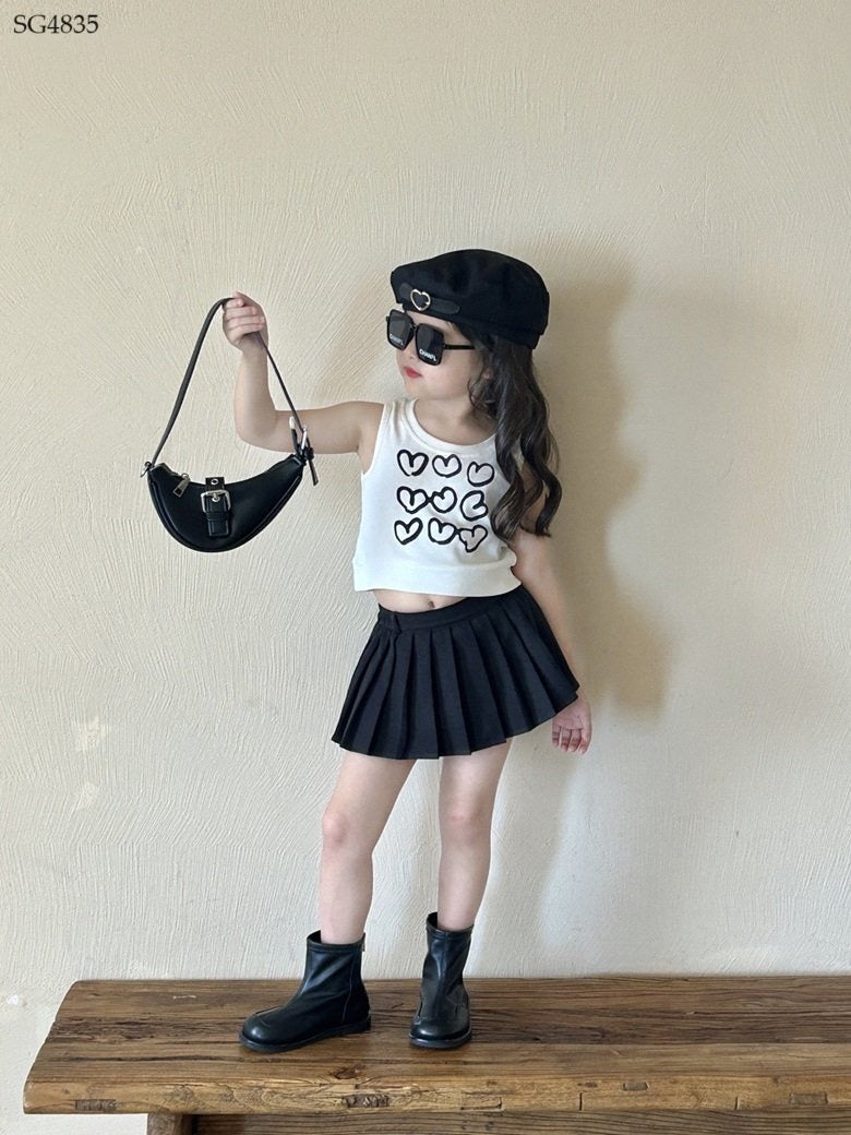 HEART CROPTOP WITH BLACK SKIRT SET