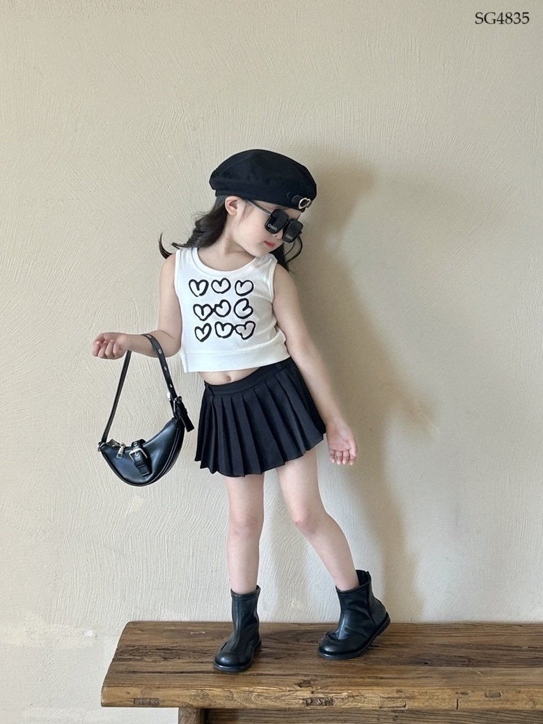 HEART CROPTOP WITH BLACK SKIRT SET