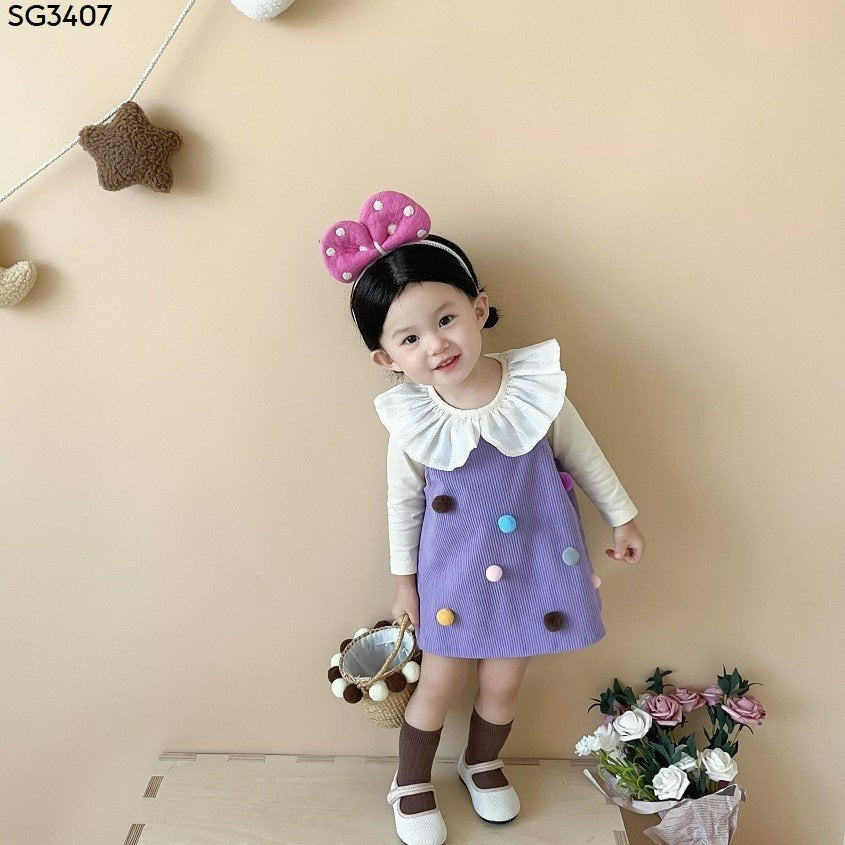 WHITE COLLAR TOP AND VIOLET OVERALL SET