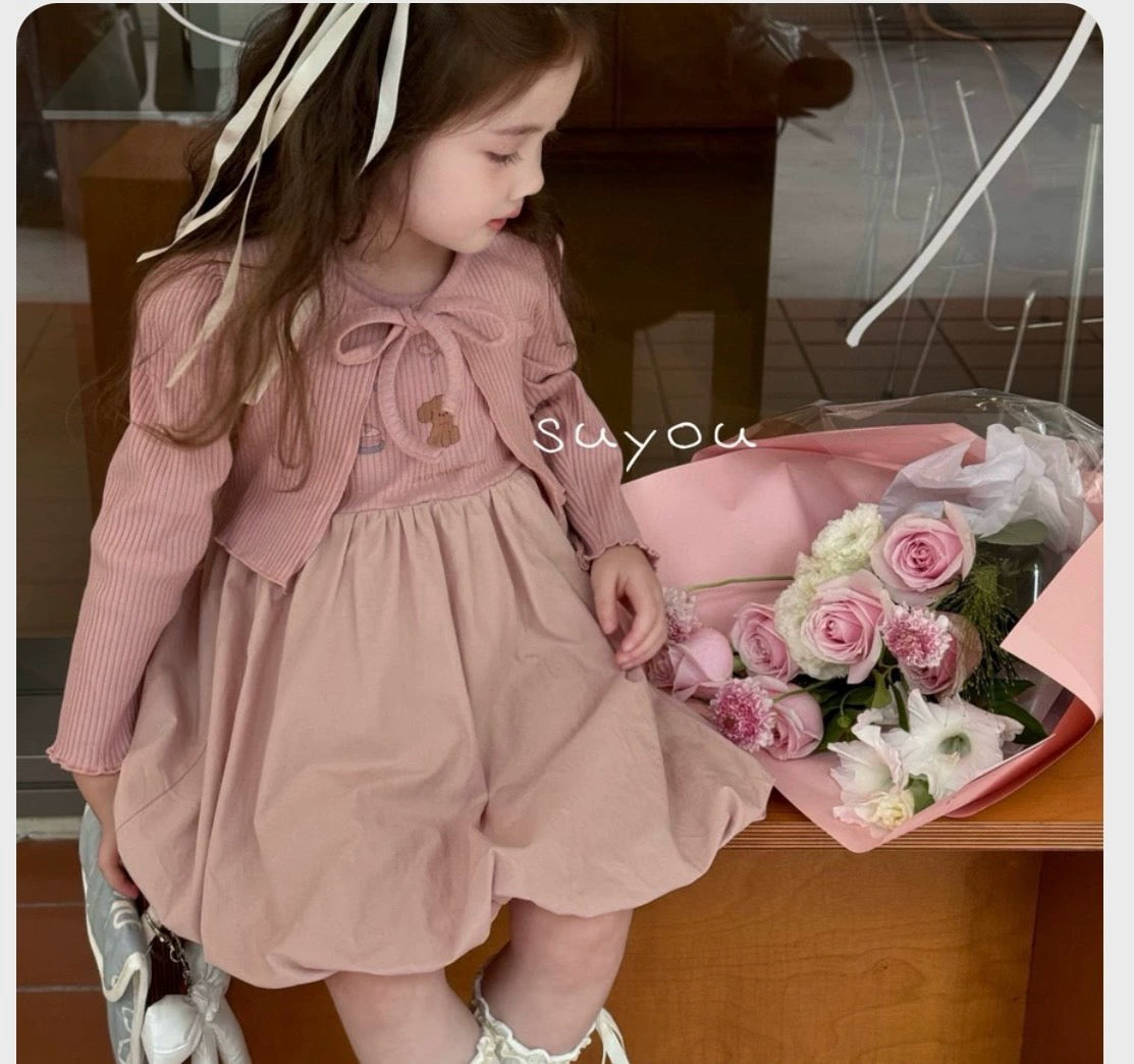 PINK CARDIGAN AND DRESS SET