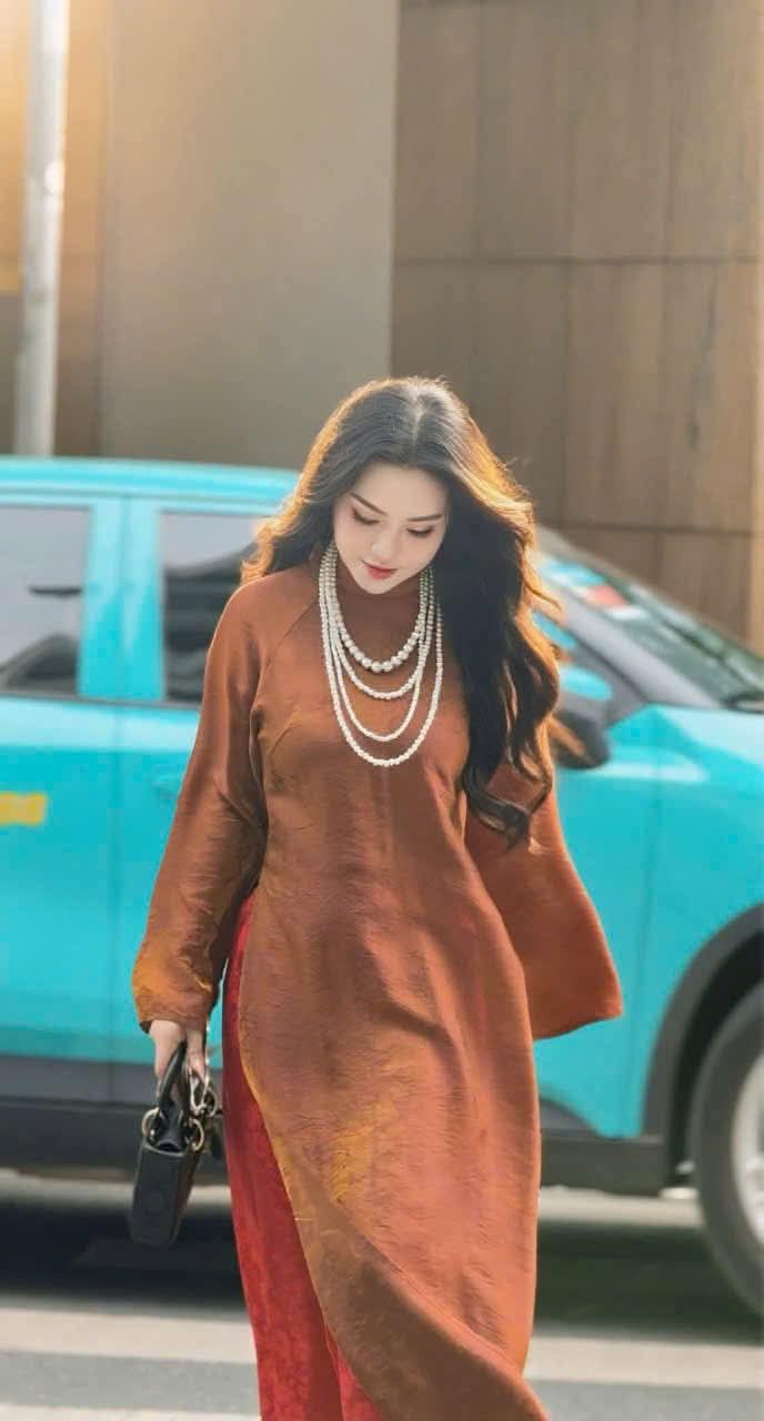 Kim - Brown Silk Áo Dài - Traditional Vietnamese Dress for Women | Wedding Guest Gown