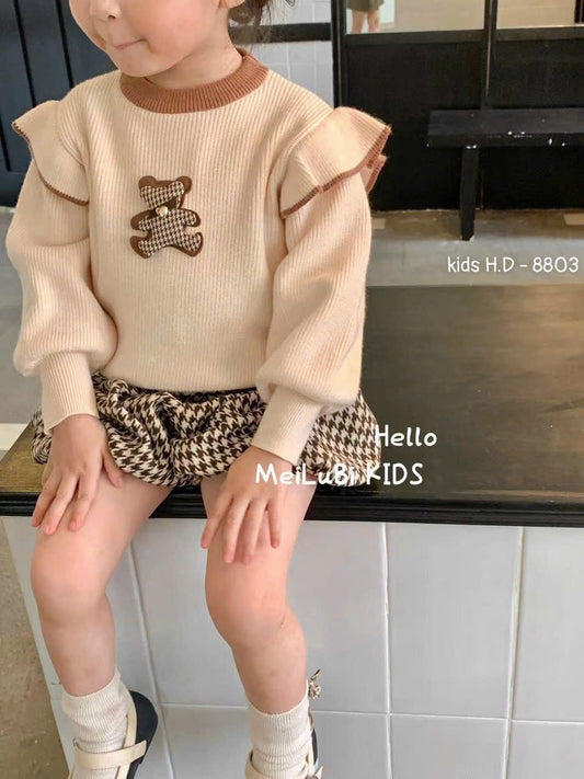 BEAR SWEATER WITH BROWN SHORT SET