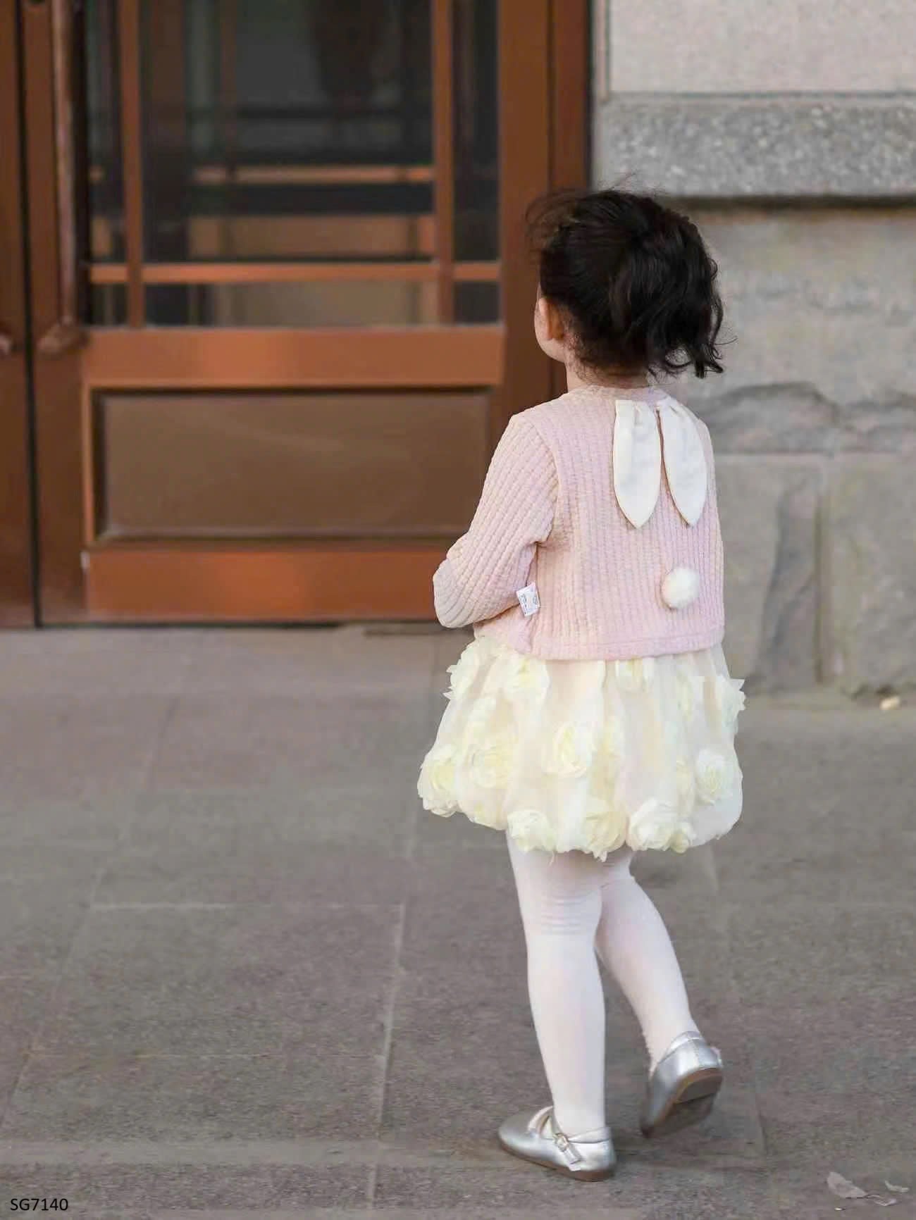 ROSE DRESS WITH PINK CARDIGAN SET