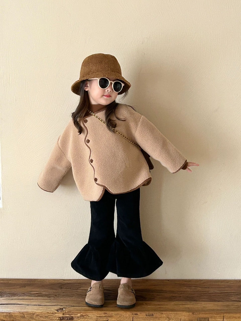 BROWN JACKET WITH WIDE LEG PANTS SET