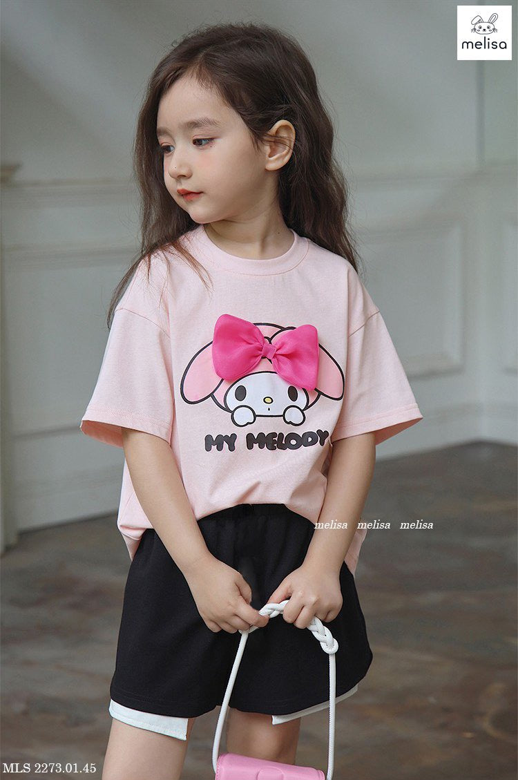 BOW PINK TEE WITH BLACK COTTON SET