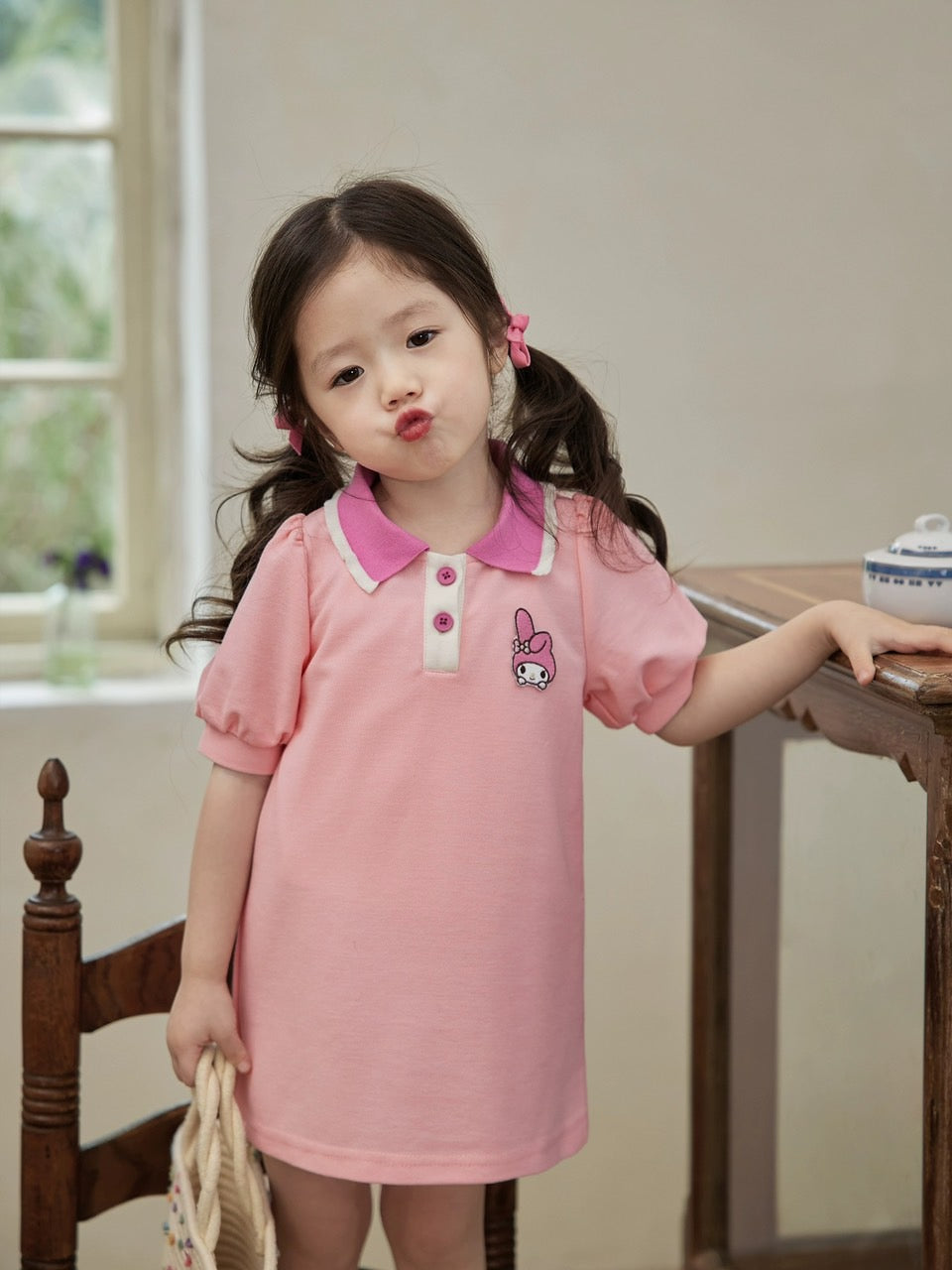 CUTIE PINK RABBIT POLO DRESS