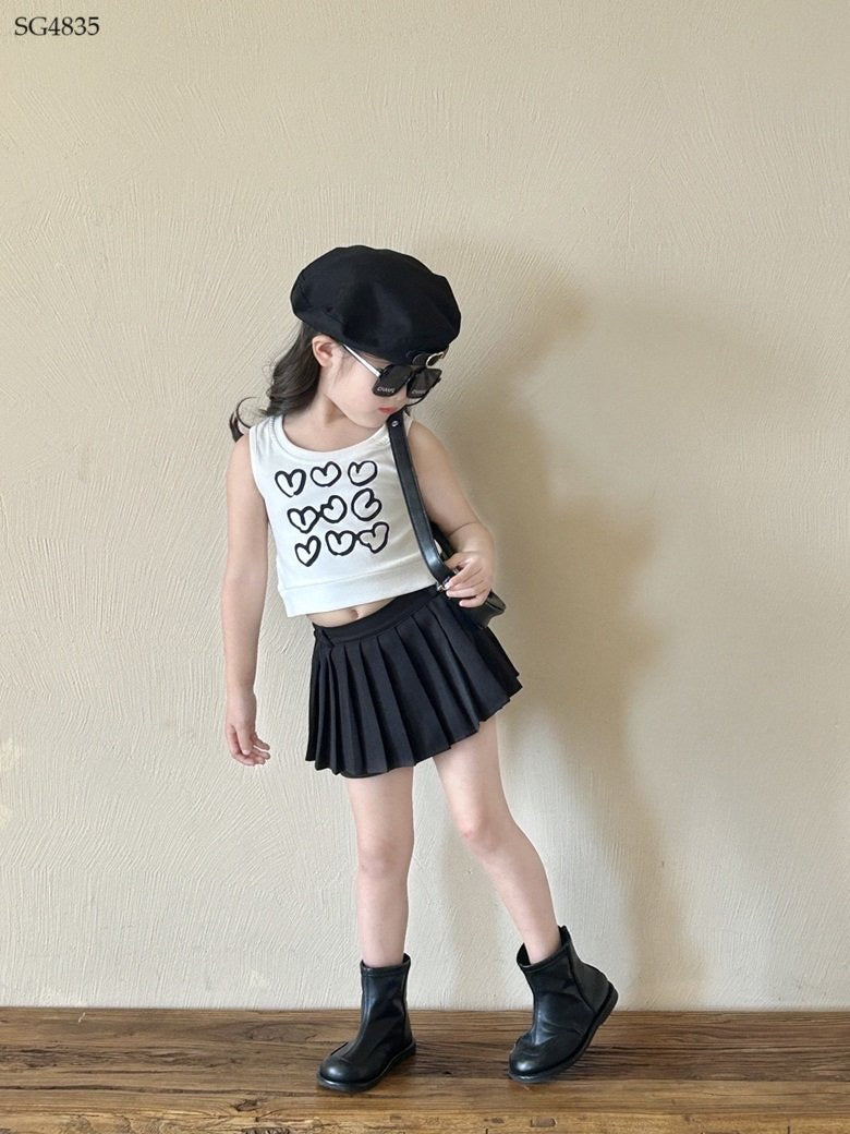 HEART CROPTOP WITH BLACK SKIRT SET