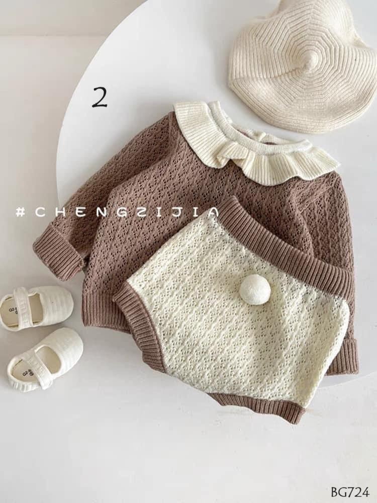 BROWN TOP WITH CREAM SHORT SET