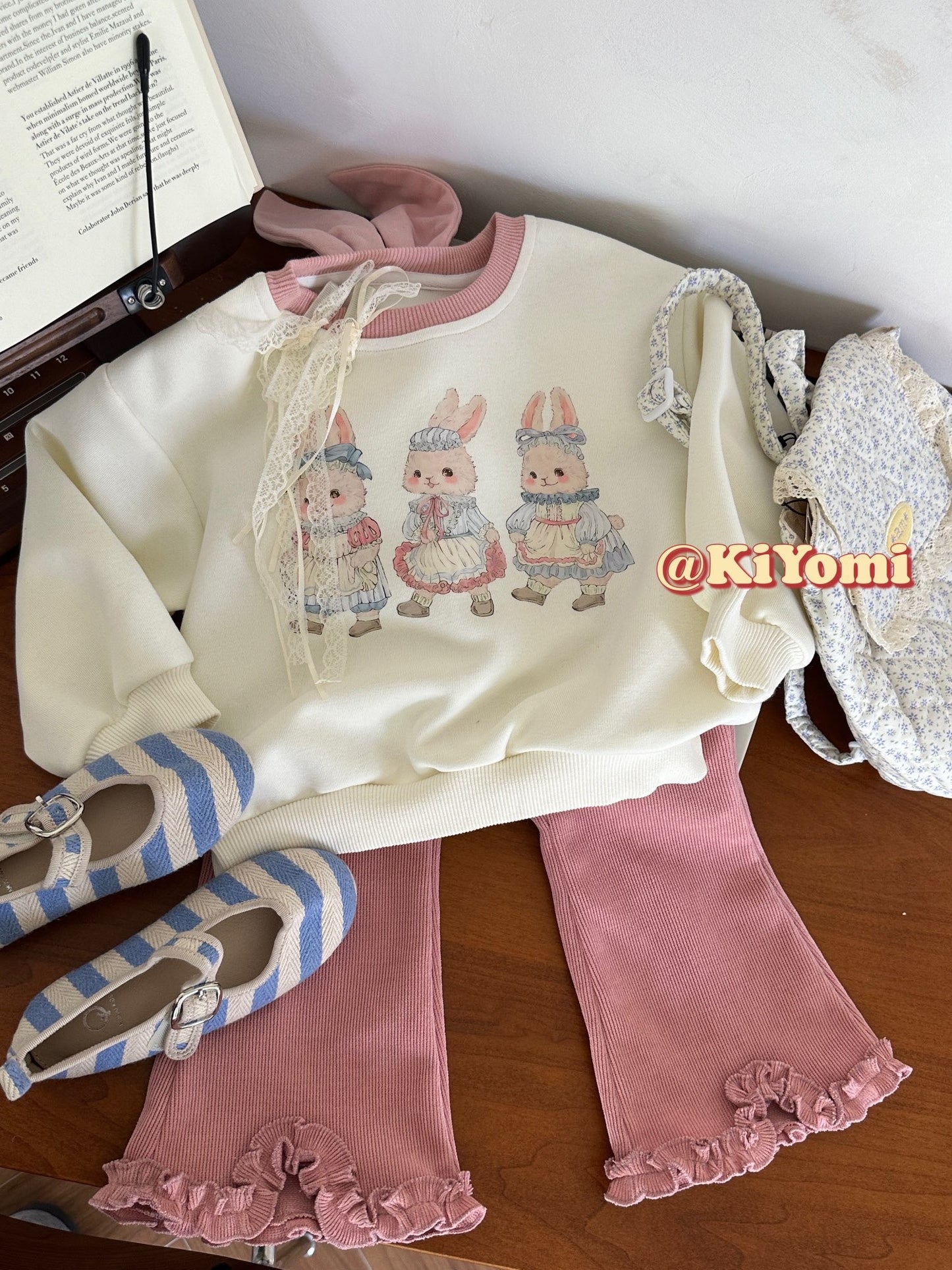 WHITE RABBIT SWEATER WITH PINK PANT SET