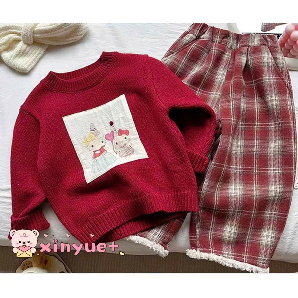 RED WOOLEN TOP WITH PANTS SET