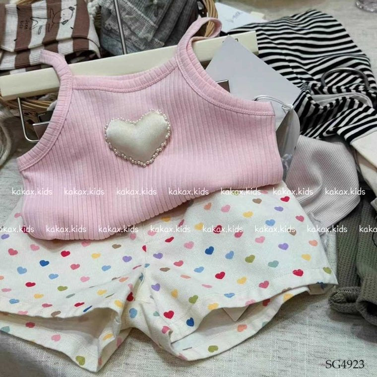 HEART PINK TOP WITH SHORT SET