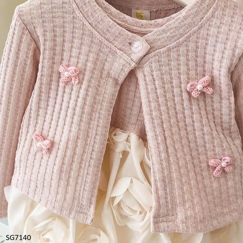 ROSE DRESS WITH PINK CARDIGAN SET