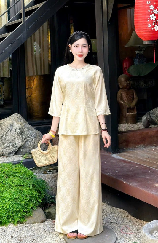 Bà Ba Thọ Tú Sương viền đá - Kem