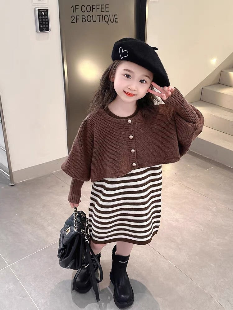 BROWN CARDIGAN AND DRESS SET