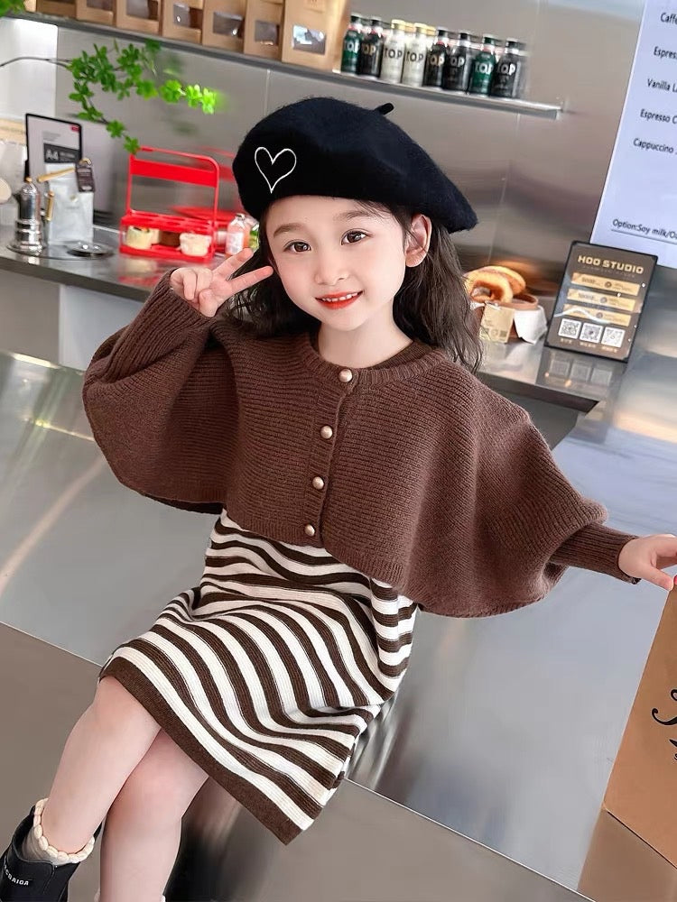 BROWN CARDIGAN AND DRESS SET